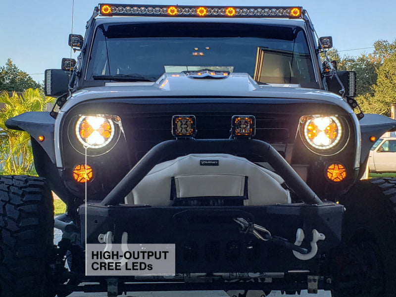 Raxiom 97-18 Jeep Wrangler TJ/JK Axial Spider LED Headlight w/ Amber DRL- Chrome Hsng (Clear Lens) J108047 J108047 Photo - Close Up