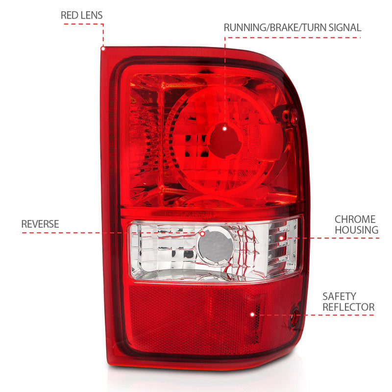 ANZO 2001-2011 Ford Ranger Taillights w/ Red/Clear Lens (OE Replacement) Pair 211182 211182 Photo - Unmounted