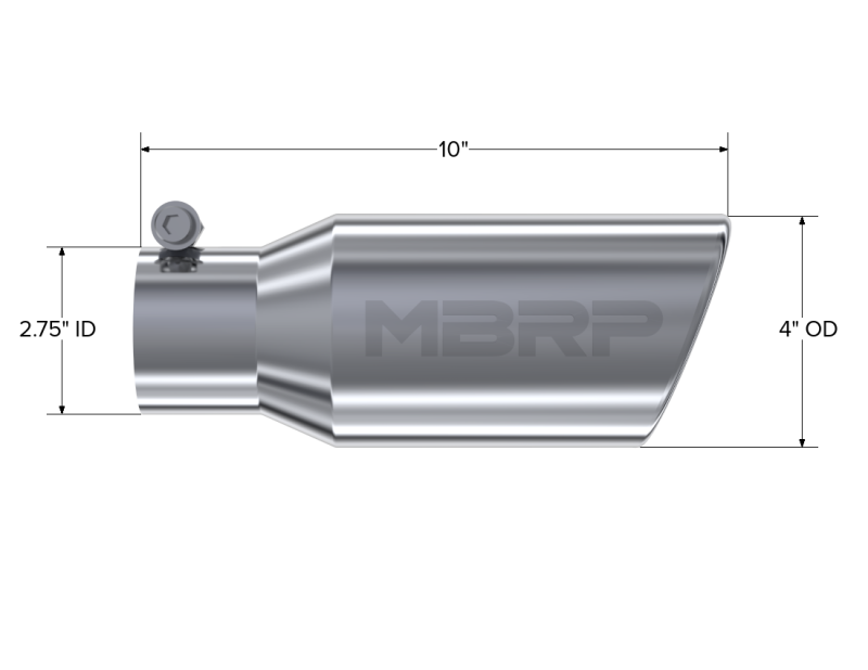 MBRP Universal Tip 4in OD 2.75in Inlet 10in Length Angled Rolled End T5157 Photo - Close Up