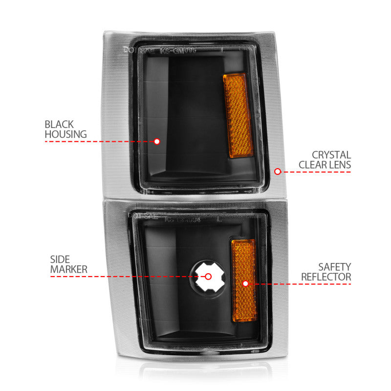 ANZO 1994-1998 Chevrolet Blazer Corner Lights Black Housing Clear Lens w/ Amber Reflector 521042 521042 Photo - Unmounted