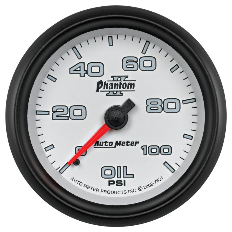 Autometer Gauge, Oil Pressure, 2 5/8", 100Psi, Mechanical, Phantom II 7821 Photo - Primary