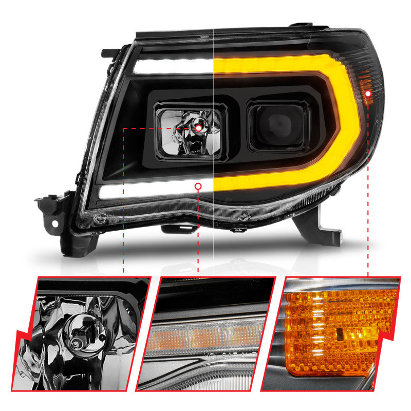 ANZO 05-11 Toyota Tacoma Projector Headlights w/Light Bar Switchback Black Housing 111564 111564 Photo - Unmounted