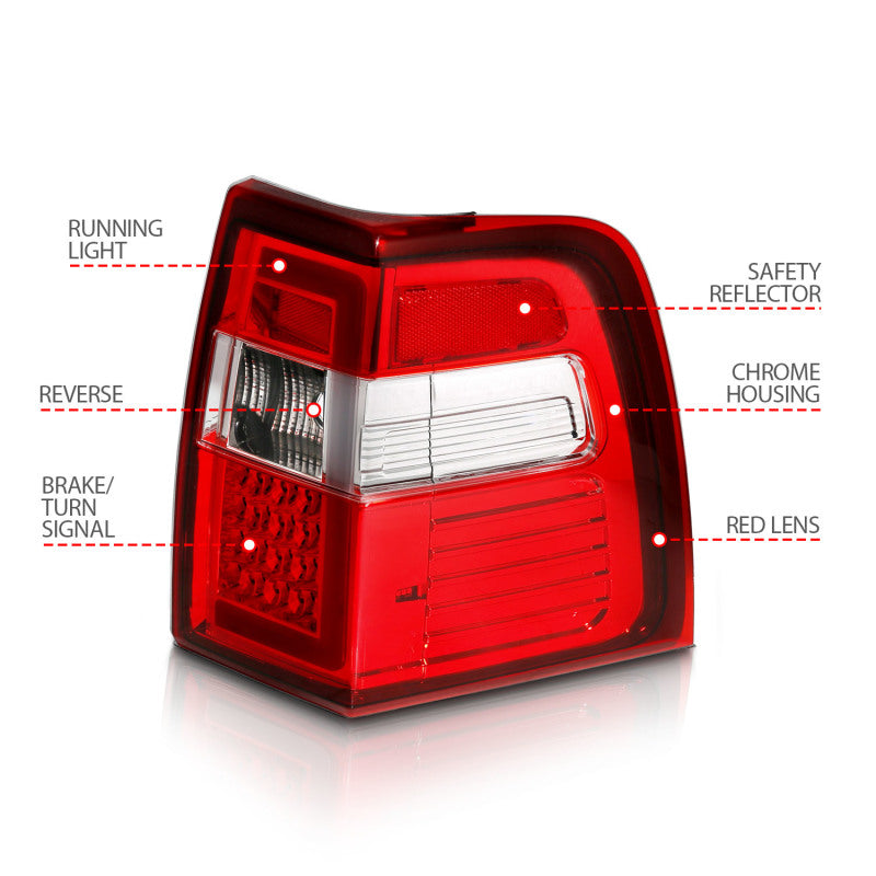 ANZO 07-17 For Expedition LED Taillights w/ Light Bar Chrome Housing Red/Clear Lens 311410 311410 Photo - Unmounted