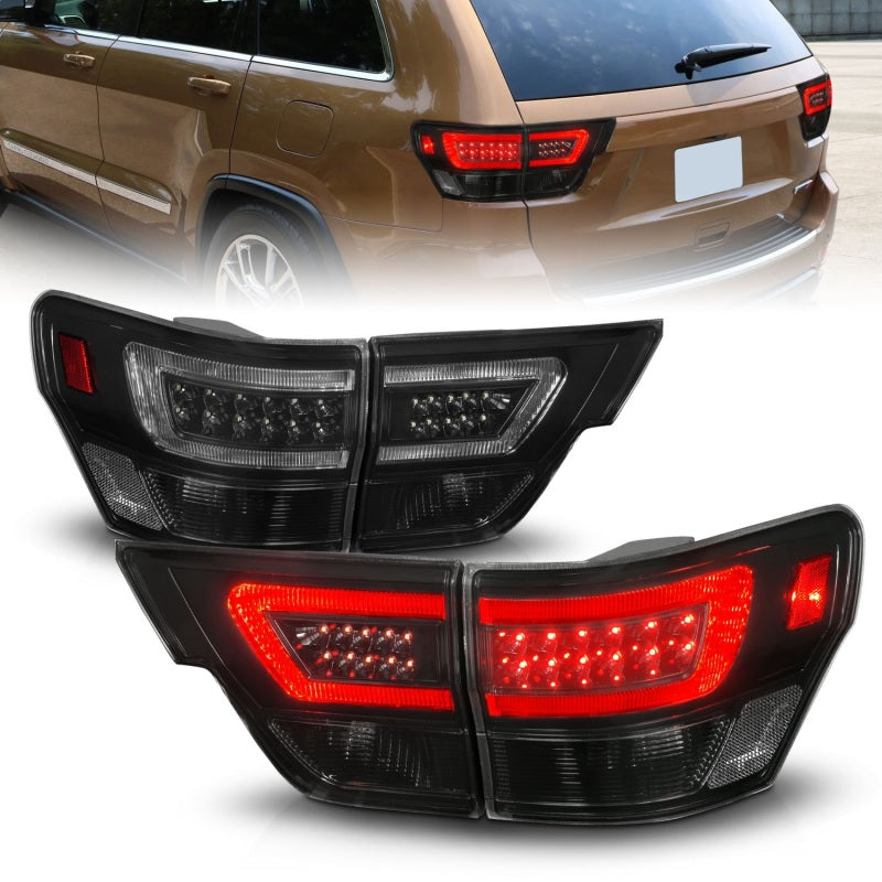 ANZO 11-13 Jeep Grand Cherokee LED Taillights w/ Lightbar Black Housing/Smoke Lens 4pcs 311440 311440 Photo - Primary