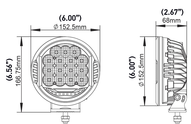 Hella 500 LED Driving Lamp - Single 358117161 358117161 Technical Drawing