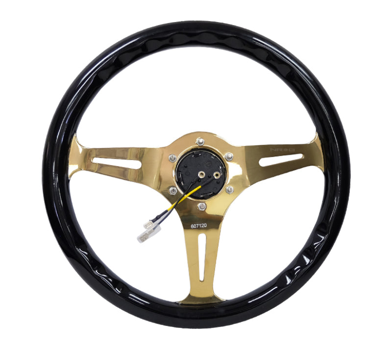NRG Classic Wood Grain Wheel - 350mm 3 Chrome Gold Spokes - Black Grip ST-015CG-BK Photo - Primary