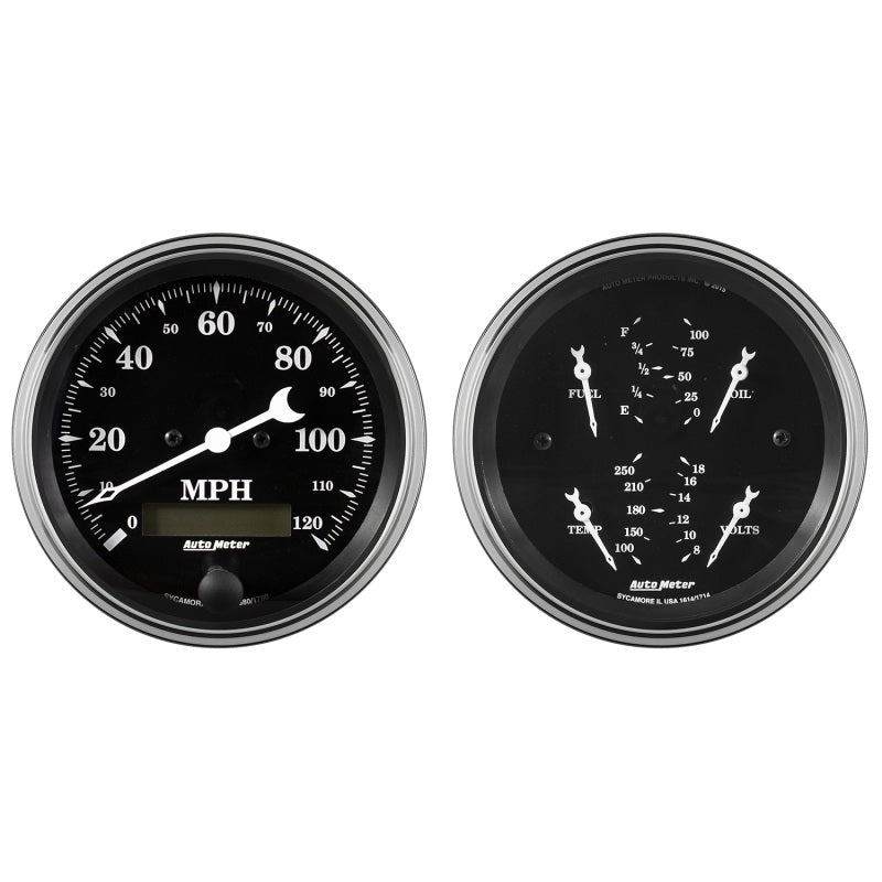 Auto Meter Gauge Kit 2 pc. Quad & Speedometer 3 3/8in Old Tyme Black 1700 1700 Photo - Primary