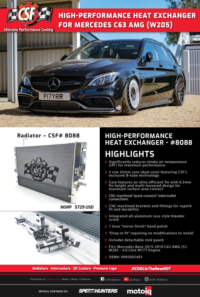 CSF 2015+ Mercedes Benz C63 AMG (W205) Front Mount Heat Exchanger w/Rock Guard 8088 8088 Brochure - A general brochure describing a brand, company, product line. If brochure in question is for a specific product, use code PDB.