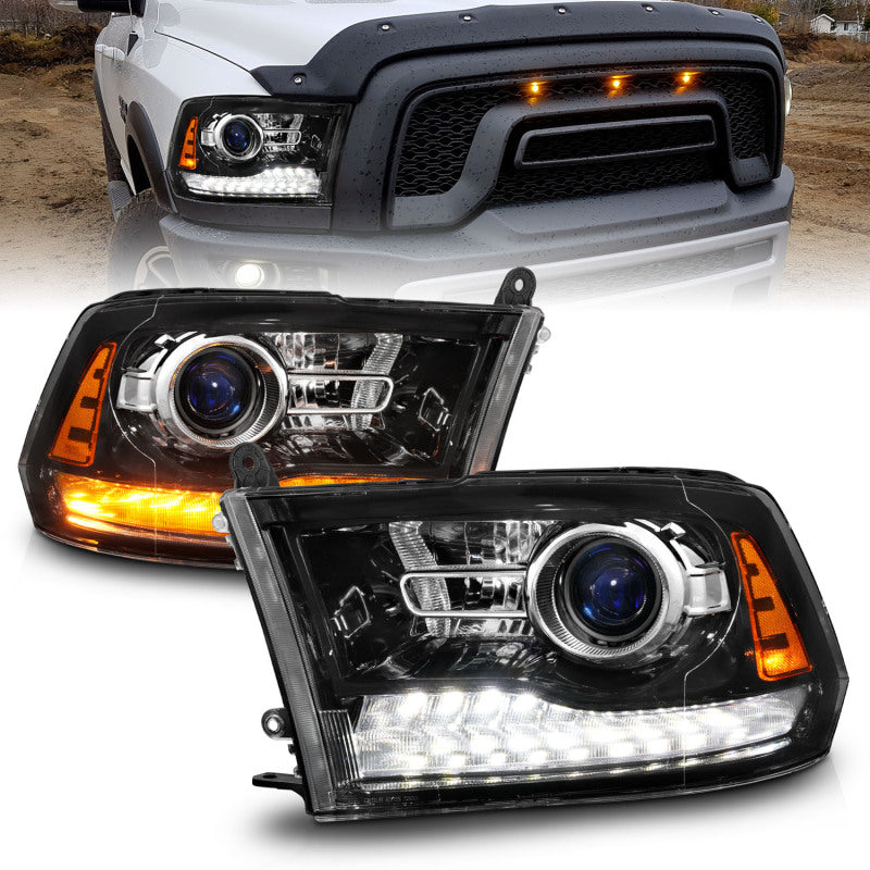 ANZO 09-18 Dodge 1500-3500 LED Plank Style Headlights w/Switchback+Sequential Hyper Black (OE Style) 111608 111608 Photo - Primary