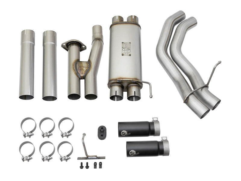 aFe Rebel Series 3in Cat-Back Exhaust System w/ Dual Mid-Side Exit - Black 49-43091-B Photo - Unmounted