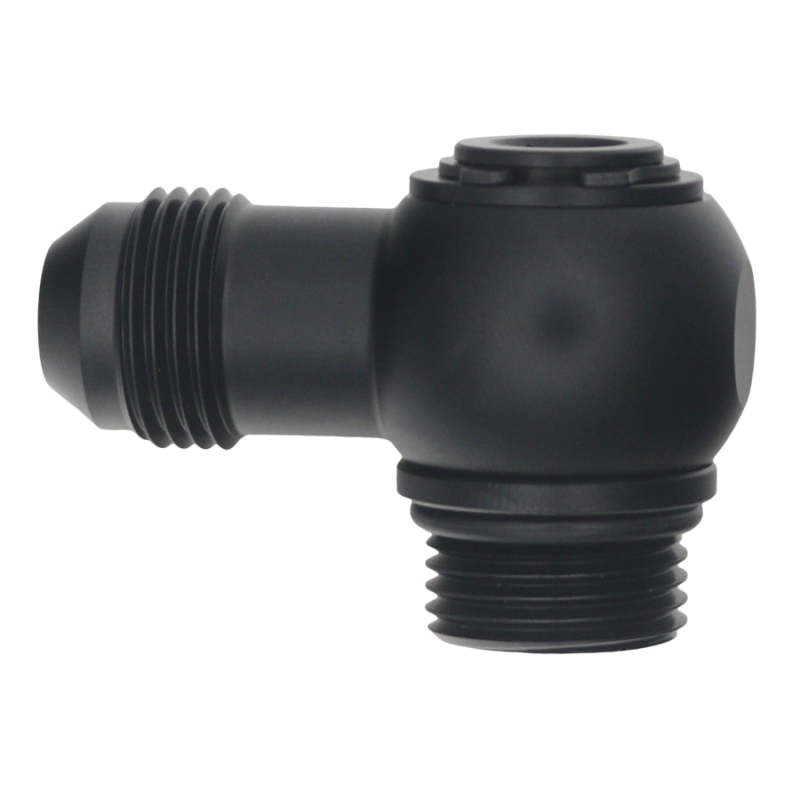 DeatschWerks 8AN ORB Male to 8AN Male Flare Low Profile 90-Degree Swivel - Anodized Matte Black 6-02-0416-B 6-02-0416-B Photo - Primary