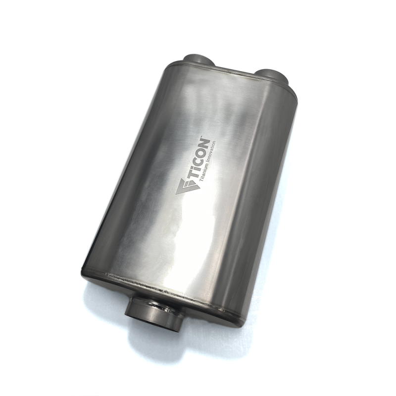Ticon Industries 17in OAL 3in Thin Oval Matte Finish Titanium Muffler - 3in Center In/2.5in Dual Out 116-07623-0220 116-07623-0220 User 1