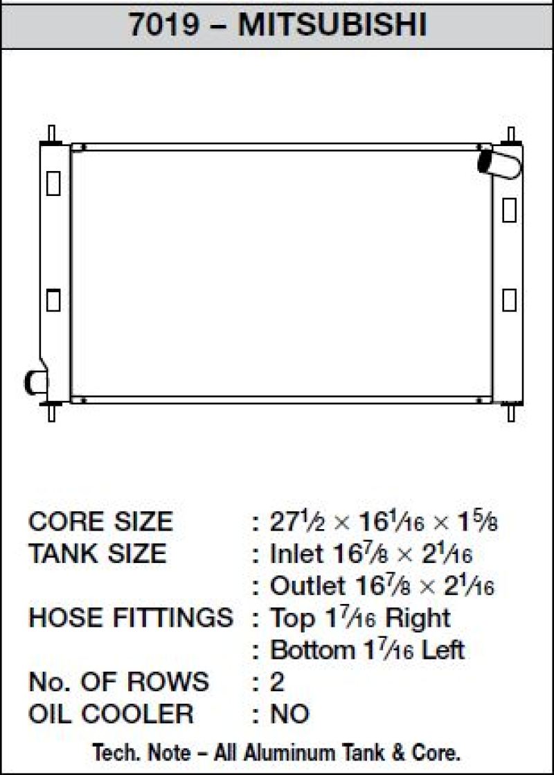 CSF 08-15 Mitsubishi Lancer Evo X Radiator 7019 7019 Technical Drawing