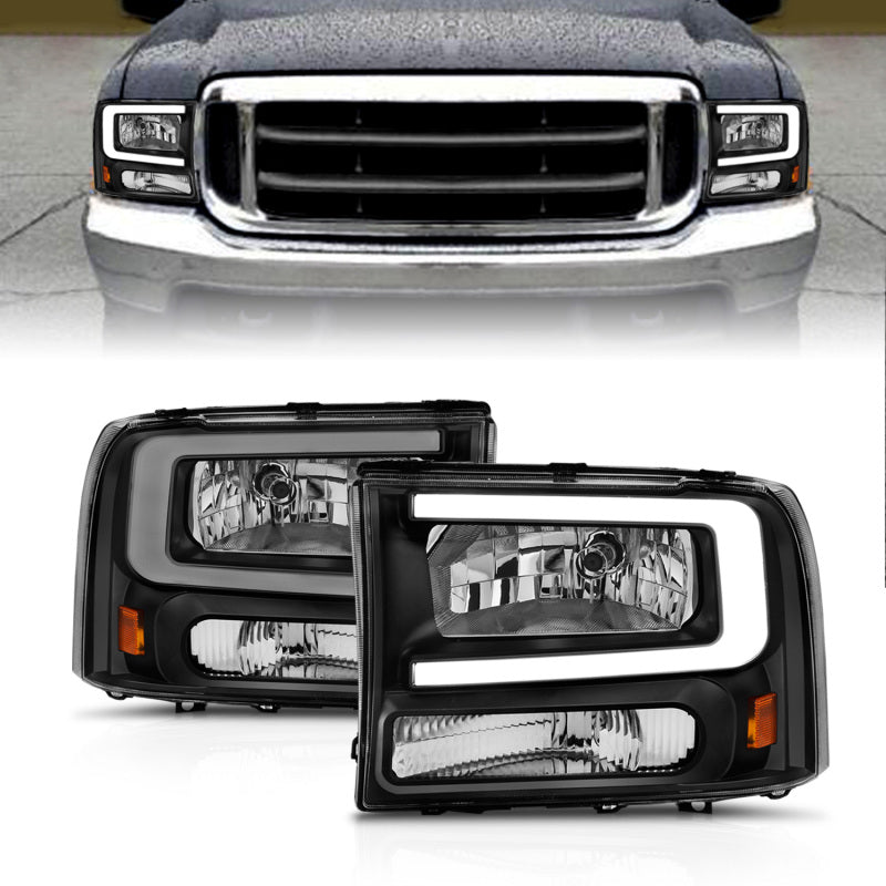 ANZO 99-04 Ford F250/F350/F450/Excursion (excl. 99) Crystal Headlights - w/ Light Bar Black Housing 111549 111549 Photo - Primary