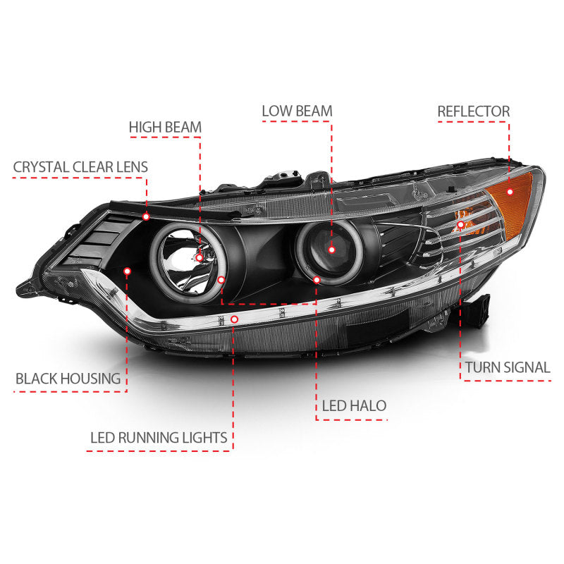 Anzo 2009-2012 Acura Tsx Projector Headlights w/ Halo Black (CCFL) 121393 Photo - Unmounted