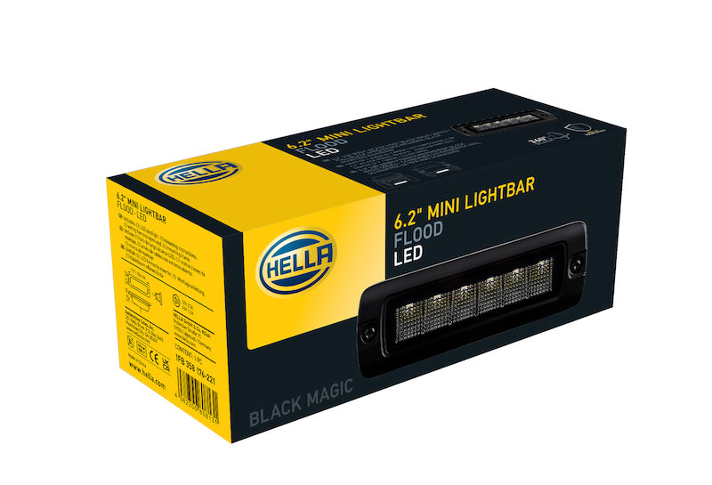 Hella Universal Black Magic 6 L.E.D. Flush Mount Mini Light Bar - Flood Beam 358176221 358176221 Photo - in package