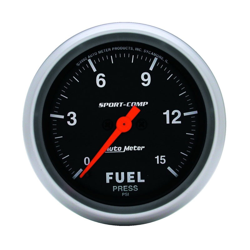 Autometer Gauge, Fuel Pressure, 2 5/8", 15Psi, Digital Stepper Motor, Sport-Comp 3561 Photo - Primary