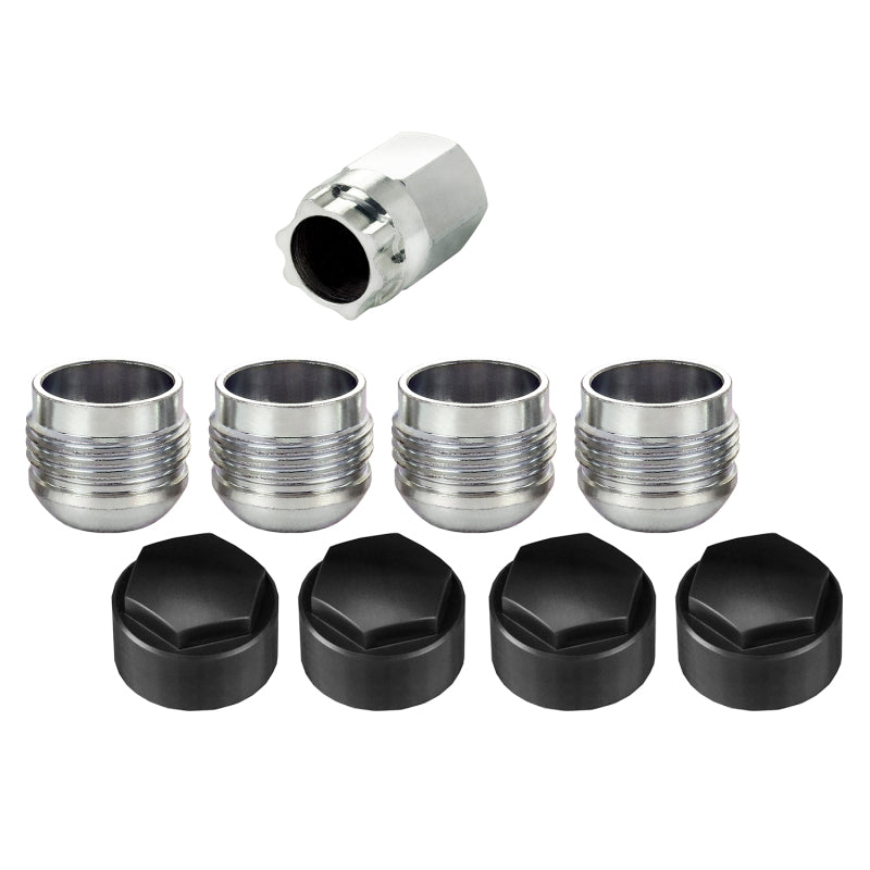 McGard Wheel Lock Nut Set - 4pk. (Under Hub Cap / Radius Seat) M14X1.5 / 19mm Hex / .890in. L w/Caps 25167 25167 Photo - out of package