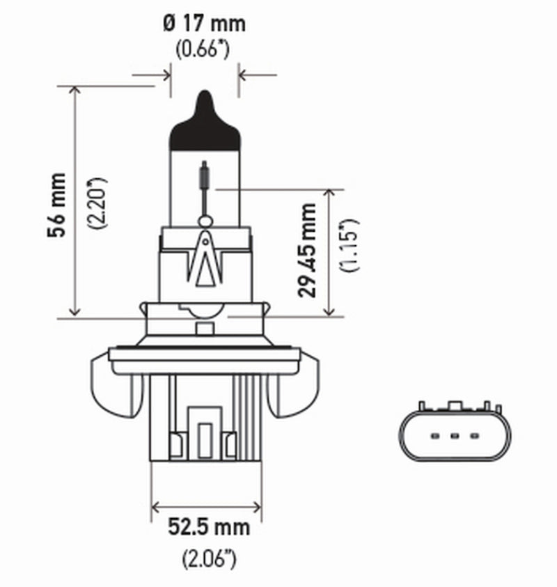 Hella Bulb H13 12V 60/55W P264T T4 (2) H13TB H13TB Technical Drawing
