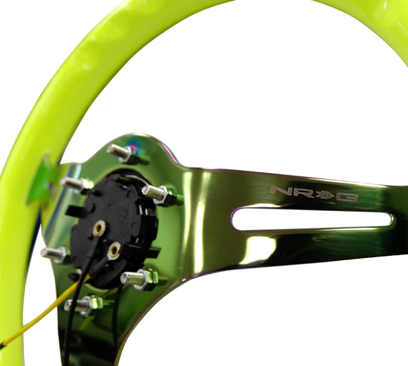 NRG Classic Wood Grain Wheel, 350mm 3 Neochrome Spokes-Neon Yellow Color ST-015MC-NYW Photo - Primary