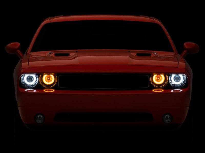 Raxiom 08-14 Dodge Challenger Dual LED Halo Projector Headlights- Black Housing (Clear Lens) CH3684 CH3684 Photo - Close Up