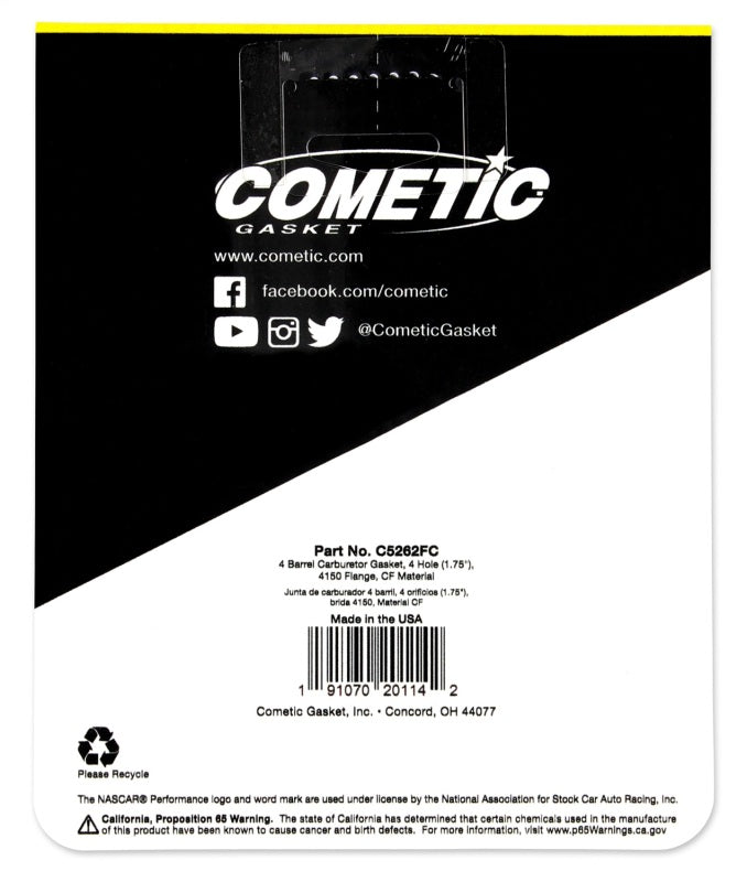 Cometic Gasket Cometic Holley 4 BBL .060in Fiber Carburetor Mounting Gasket - 4 Hole - 1.750in Holes C5262FC C5262FC Photo - Unmounted