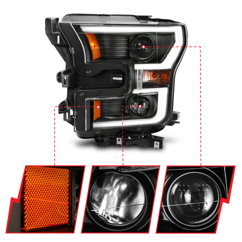 Anzo 2015-2016 Ford F-150 Projector Headlights w/ Plank Style Switchback Bl 111357 Photo - Close Up