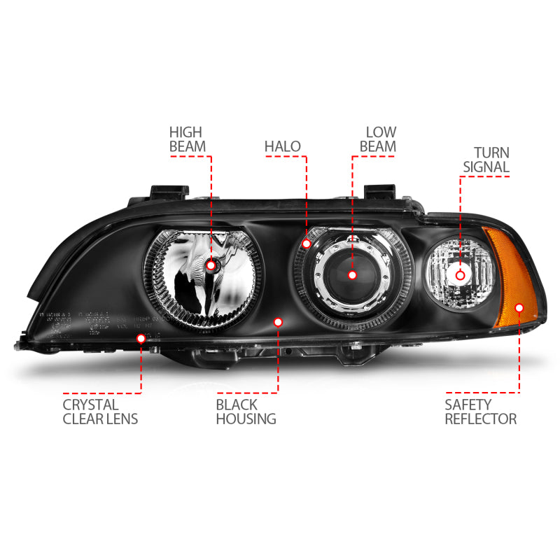 Anzo 1997-2001 BMW 5 Series Projector Headlights w/ Halo Black 121017 Photo - Unmounted
