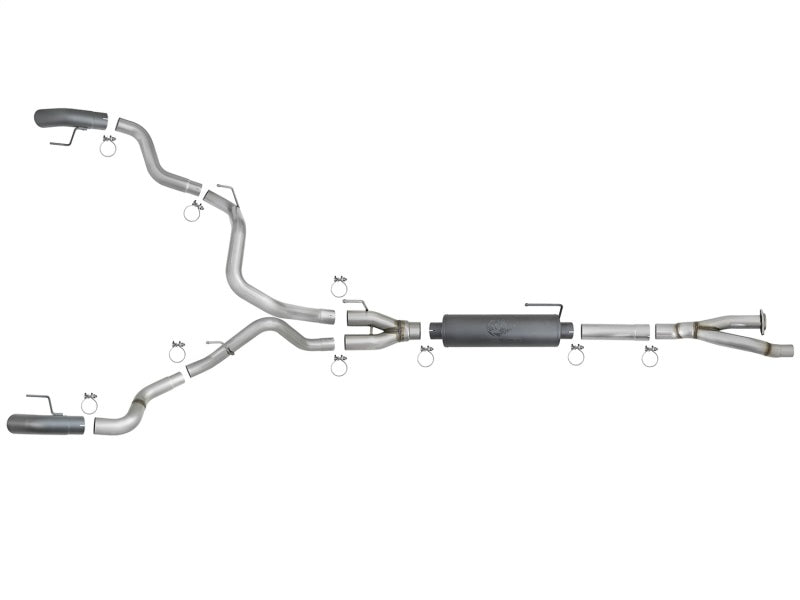 aFe MACH Force-Xp Cat-Back Exhaust System w/ Dual Hi-Tuck Black Tips Ford 49-33095-B Photo - Unmounted