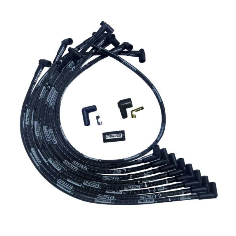Moroso SBC Over Valve Cover 90 Deg Plug End HEI Sleeved Ultra Spark Plug Wire Set - Black 51525 51525 User 1