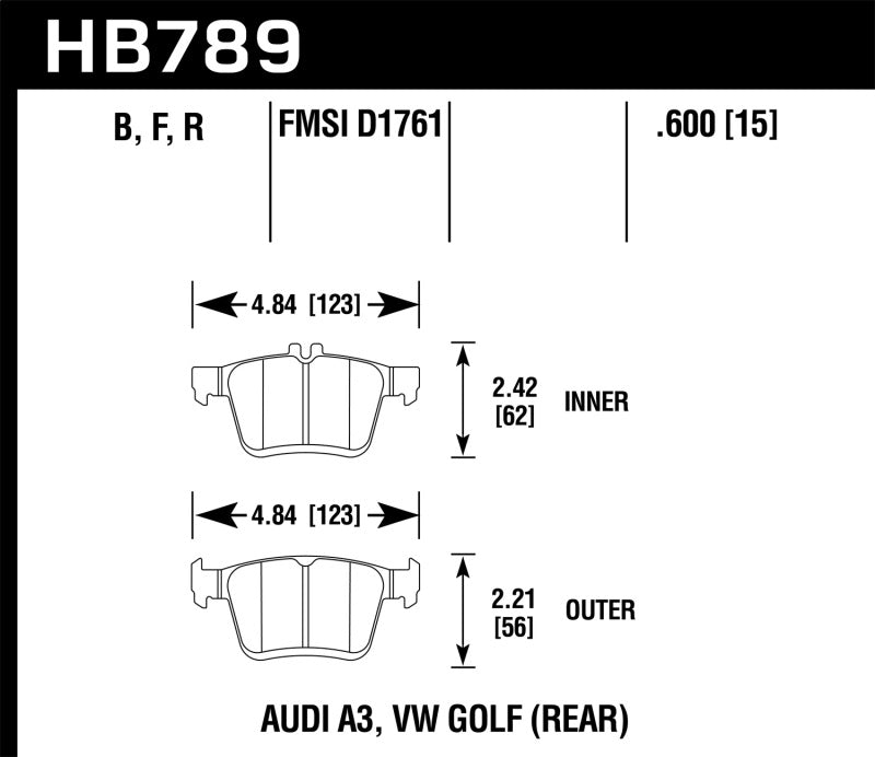 Hawk 15-17 Audi A3/A3 Quattro HPS 5.0 Rear Brake Pads HB789B.600 Photo - Primary