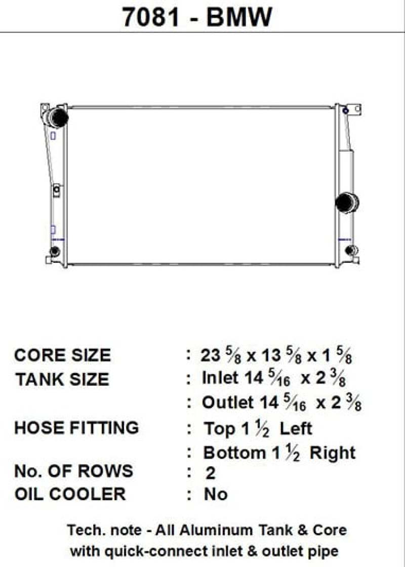 CSF BMW 2 Seires (F22/F23) / BMW 3 Series (F30/F31/F34) / BMW 4 Series (F32/F33/F36) A/T Radiator 7081 7081 Technical Drawing