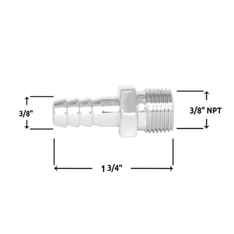 Spectre Fuel Fitting 3/8in. Hose Barb NPT Threads - Chrome 5945 5945 Technical Drawing
