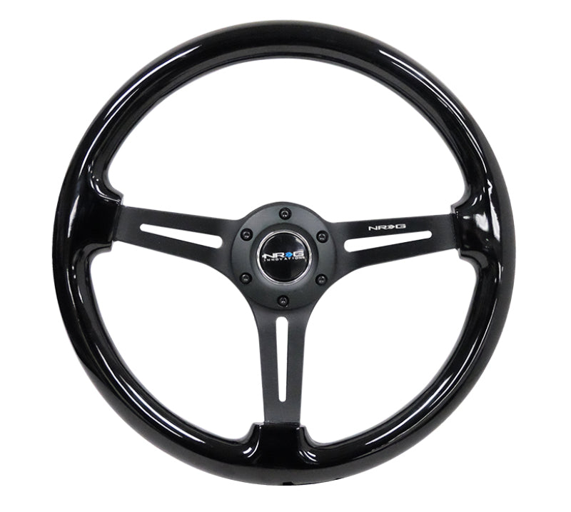 NRG Reinforced Classic Wood Grain Wheel, 350mm, 3 spoke Slotted Center RST-018BK-BK Photo - Primary