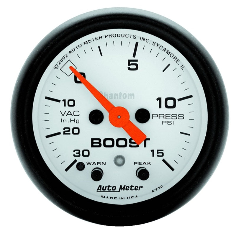 Autometer Phantom 52mm 30 in Hg-Vac/15PSI FS Electronic Vacuum/Boost w/ Peak Memory & Warning Gauge 5776 5776 Photo - Primary