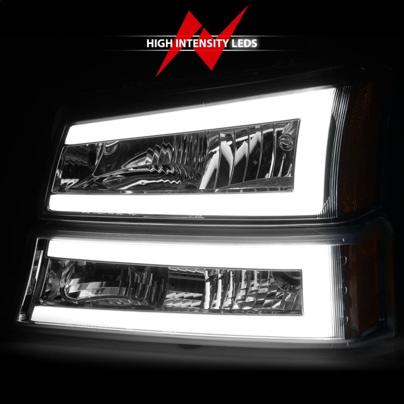 ANZO 2003-2006 Chevrolet Silverado 1500 Crystal Headlights w/ Light Bar Chrome Housing 111502 111502 Photo - Unmounted