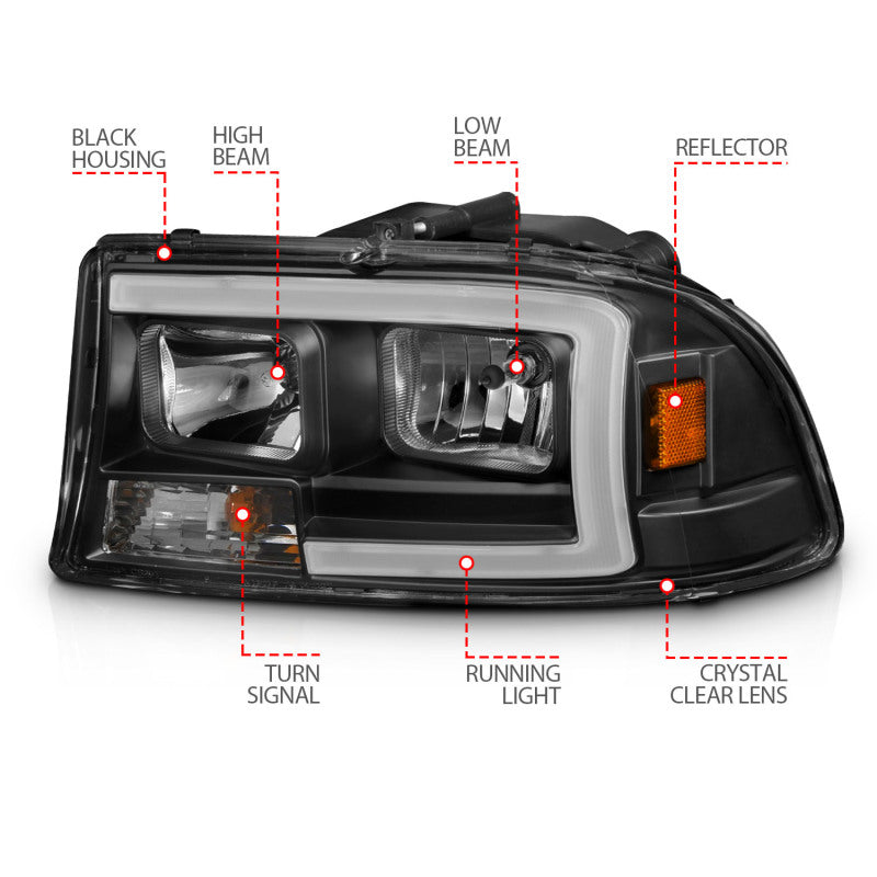 ANZO 97-04 Dodge Dakota/Durango Crystal headlight Set w/ Light Bar Black Housing 111591 111591 User 3