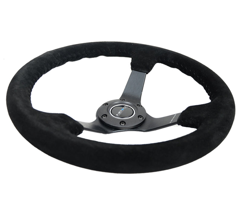 NRG Reinforced Steering Wheel (350mm / 3in. Deep) Blk Suede/Blk Bball Stitch w/5mm Matte Black Spoke RST-036MB-S-BK RST-036MB-S-BK Photo - Primary