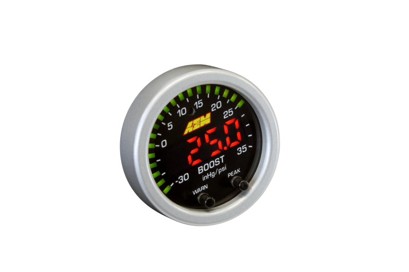 AEM Electronics X-Series Boost Pressure Gauge -30inHg-35psi / -1-2.5bar. Black Bezel & 30-0306 Photo - out of package