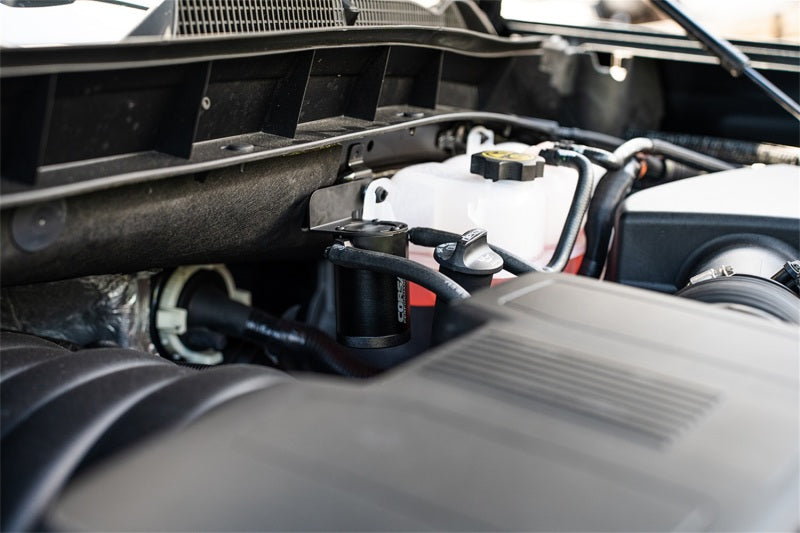 CORSA Performance Corsa 19-22 Silverado/Sierra & 21-22 Tahoe/Suburban/Yukon/Denali Aluminum Oil Catch Can w/ Bracket CC0011 CC0011 Photo - Mounted