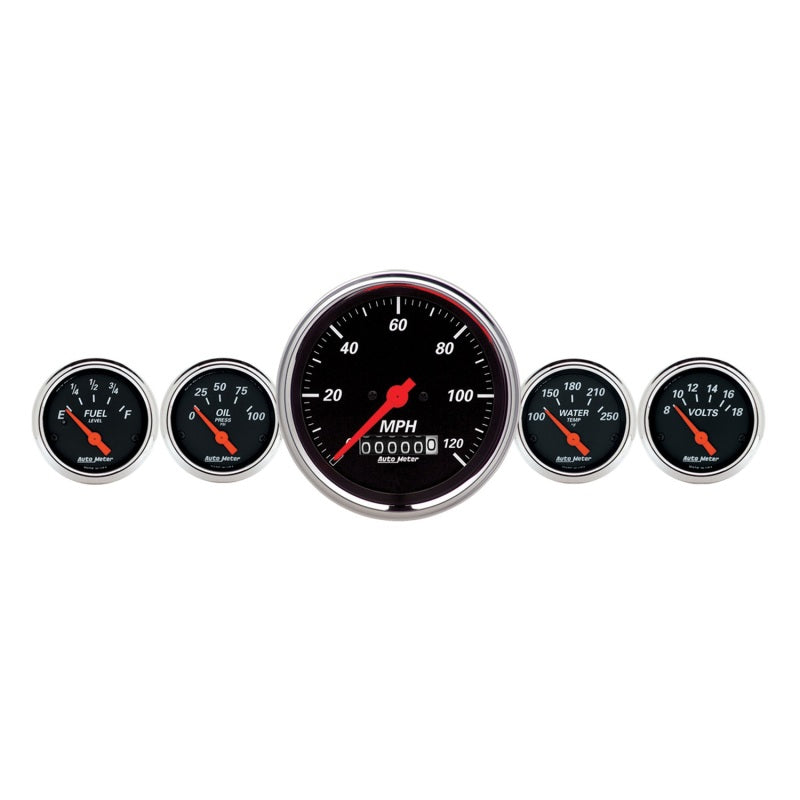 AutoMeter Gauge Kit 5 Pc. 3-3/8in. & 2-1/16in. Elec. Speedometer Designer Black 1440 1440 Photo - Primary