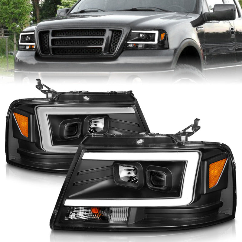 ANZO 2004-2008 Ford F-150 Projector Headlights w/ Light Bar Black Housing 111541 111541 Photo - Primary