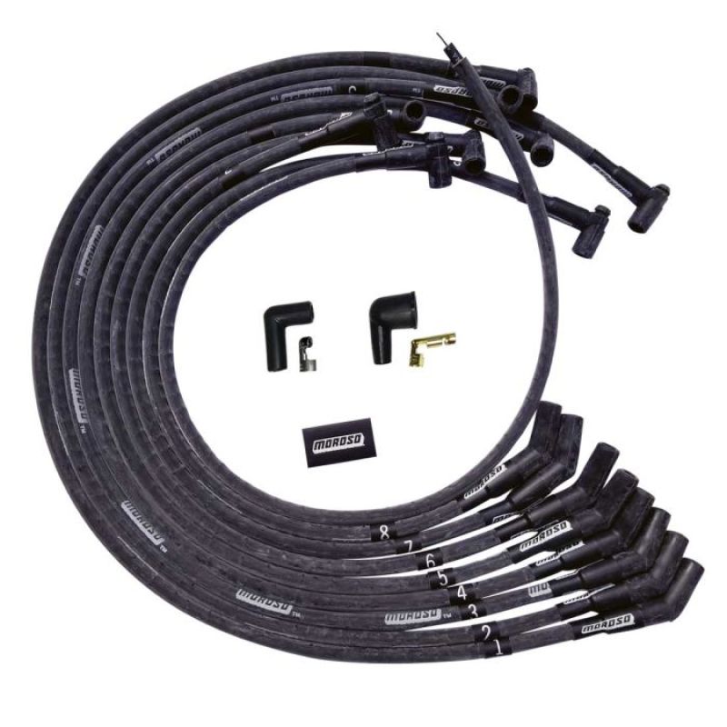Moroso BBC Under Header Sleeved 135 Plug End HEI Ultra Spark Plug Wire Set - Black 51545 51545 User 1
