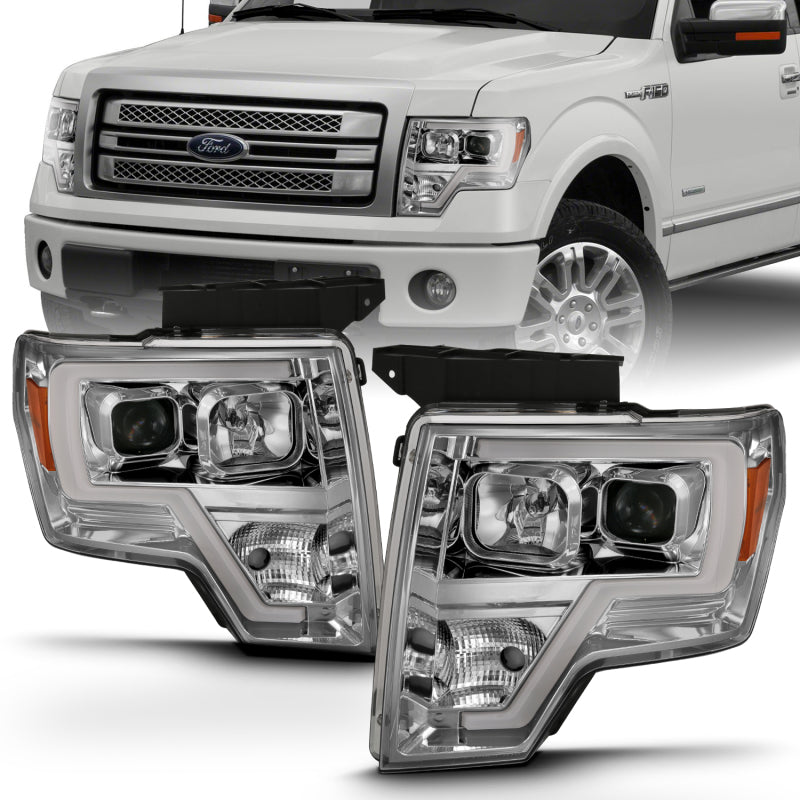 ANZO 2009-2014 Ford F-150 Projector Headlight Plank Style Chrome Amber 111444 111444 Photo - Primary