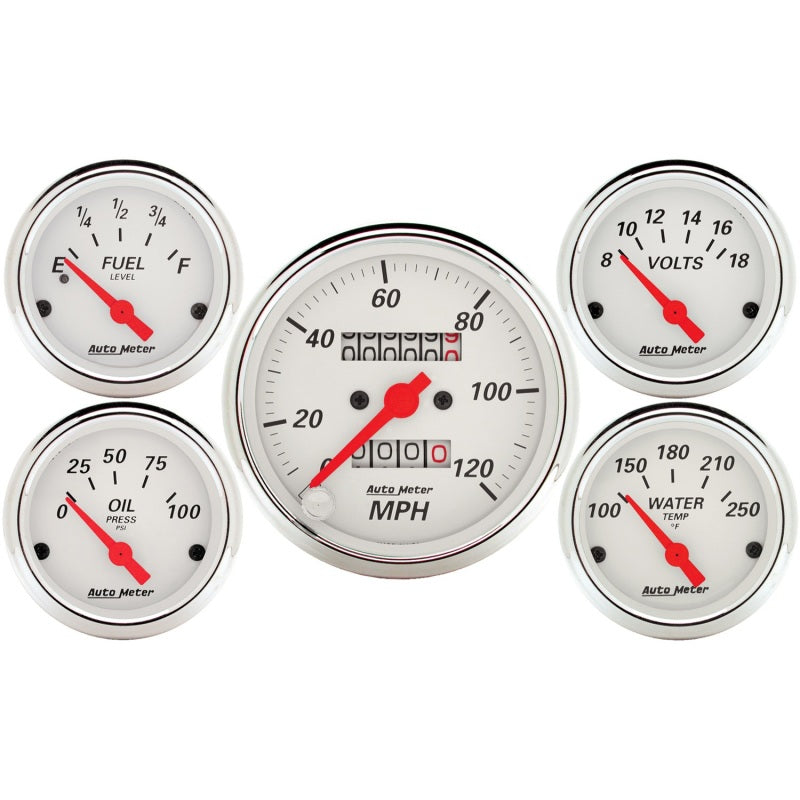 Autometer 5 PC. Gauge Kit 3-1/8" & 2-1/16" Mechanical Speedometer Arctic White 1300 Photo - Primary
