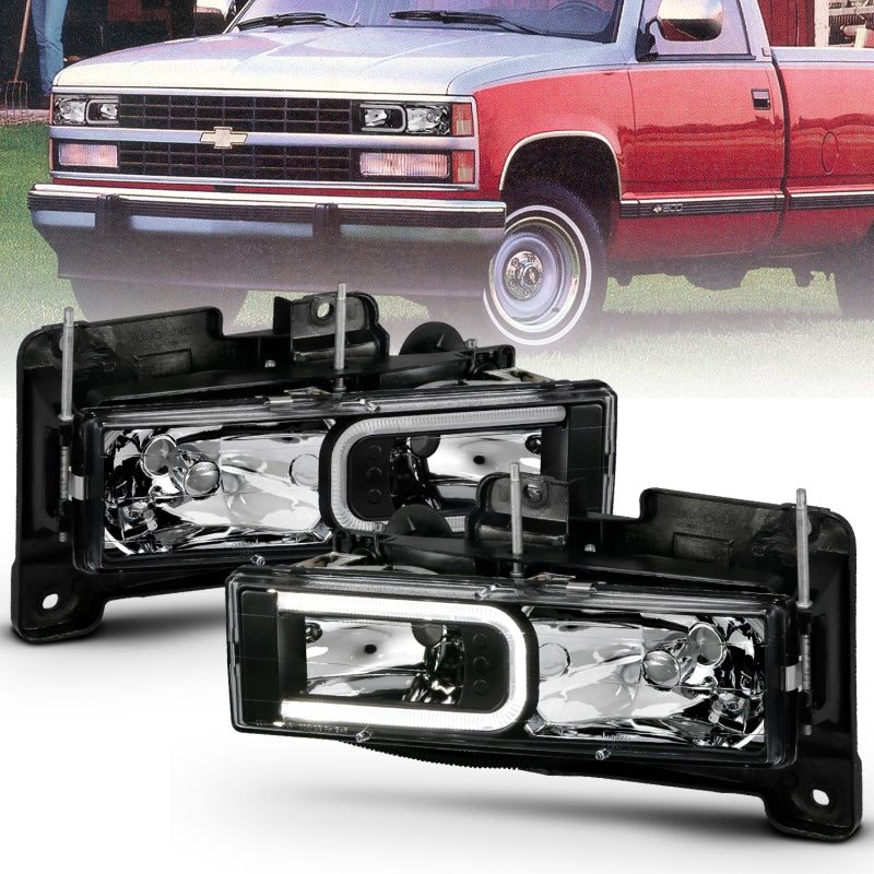 ANZO 1999-2000 Cadillac Escalade Crystal Headlights Light Bar Black Housing (Pair) 111498 111498 Photo - Primary