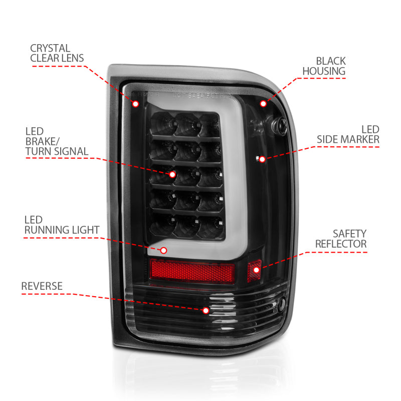 ANZO 1993-1997 Ford Ranger LED Tail Lights w/ Light Bar Black Housing Clear Lens 311359 311359 User 3