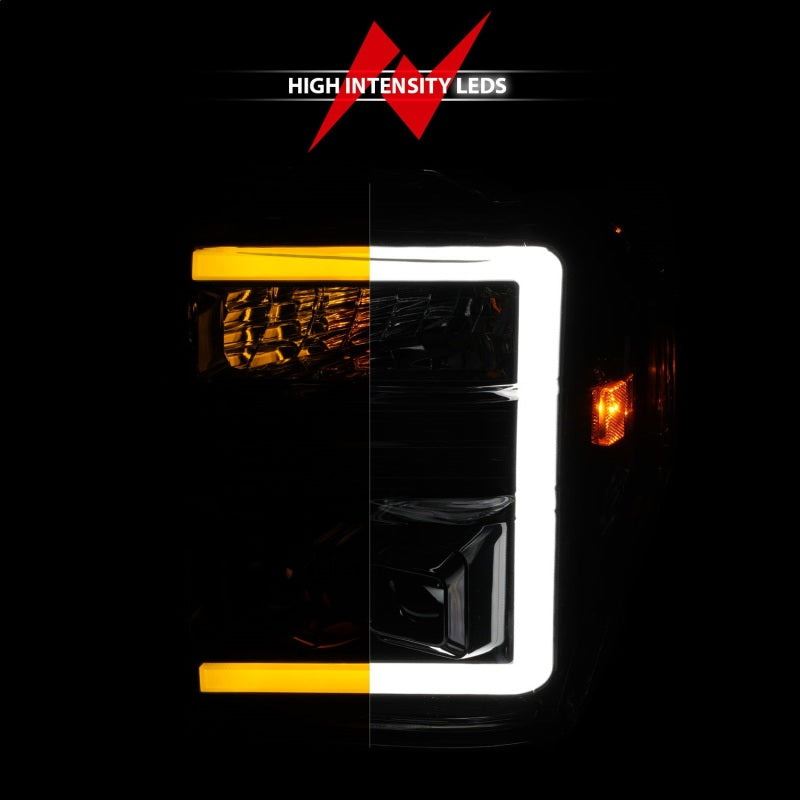 ANZO 08-10 Ford F-250 - F-550 Super Duty Projector Headlights w/ Light Bar Switchback Black Housing 111586 111586 Photo - Unmounted