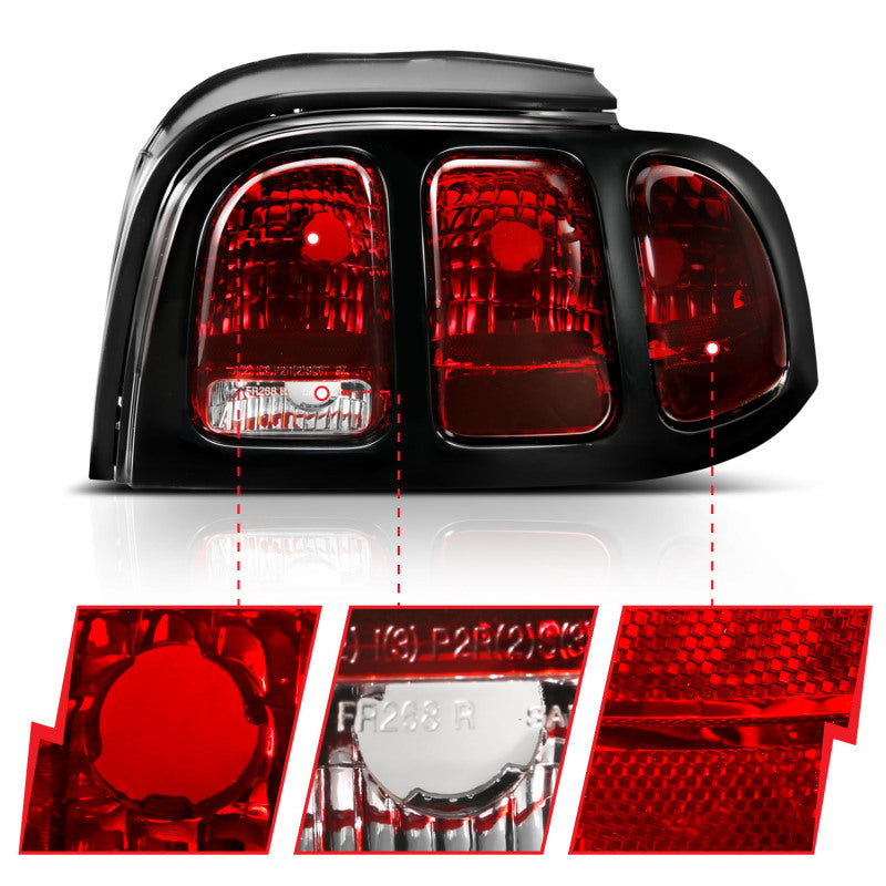 ANZO 1994-1998 Ford Mustang Taillight Dark Red Lens (OE Style) 321350 321350 Photo - Unmounted
