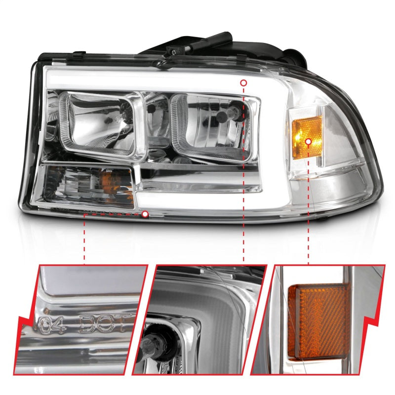 ANZO 97-04 Dodge Dakota/Durango Crystal headlight Set w/ Light Bar Chrome Housing 111592 111592 Photo - Unmounted